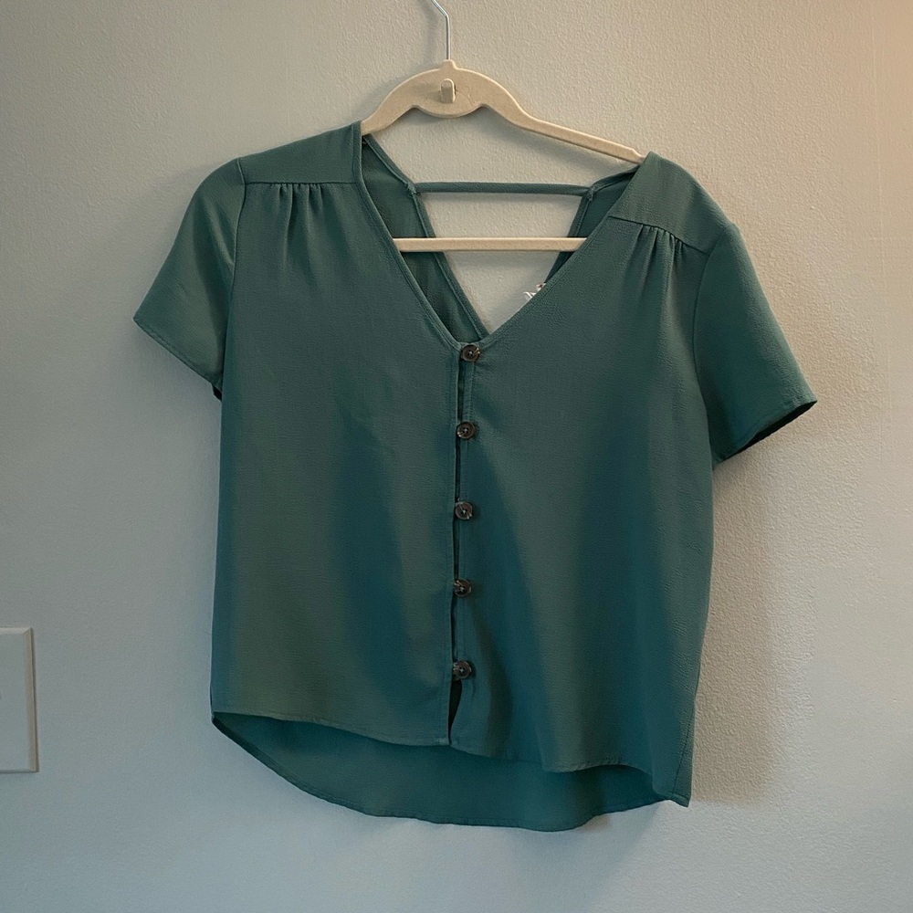 Teal Button-Up Women's Top